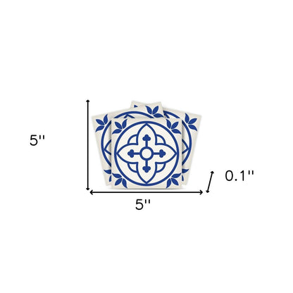 7" x 7" Blue And White Peel And Stick Removable Tiles