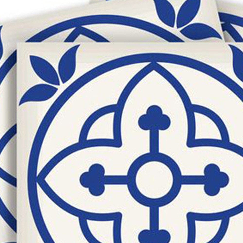 7" x 7" Blue And White Peel And Stick Removable Tiles