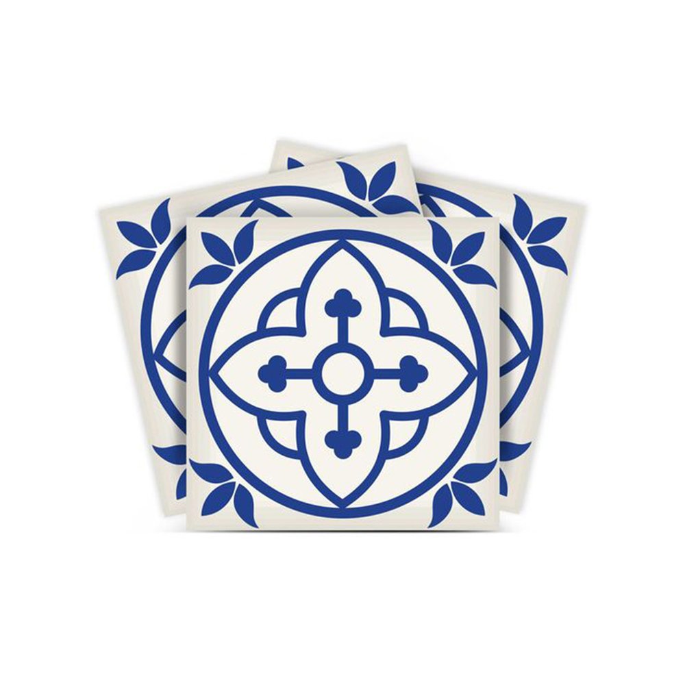 7" x 7" Blue And White Peel And Stick Removable Tiles