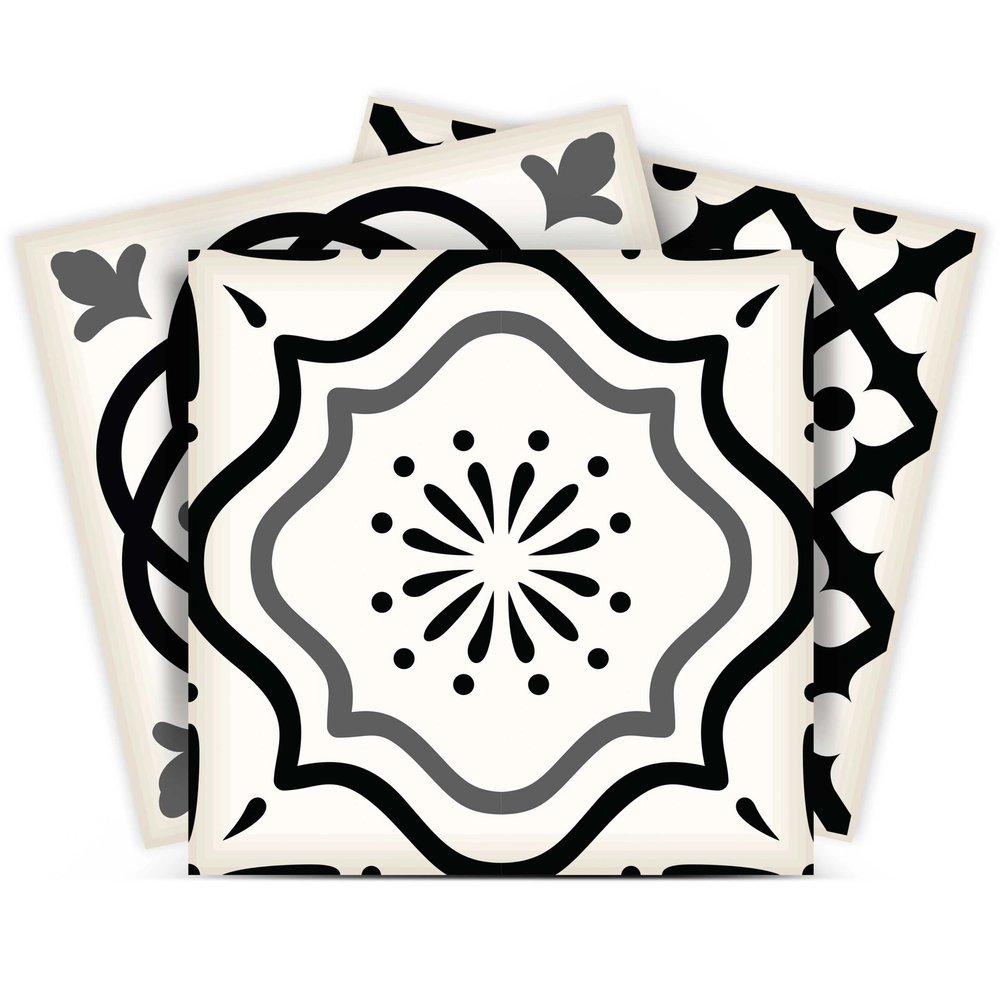 7" x 7" Black And White Vinyl Peel And Stick Removable Tiles