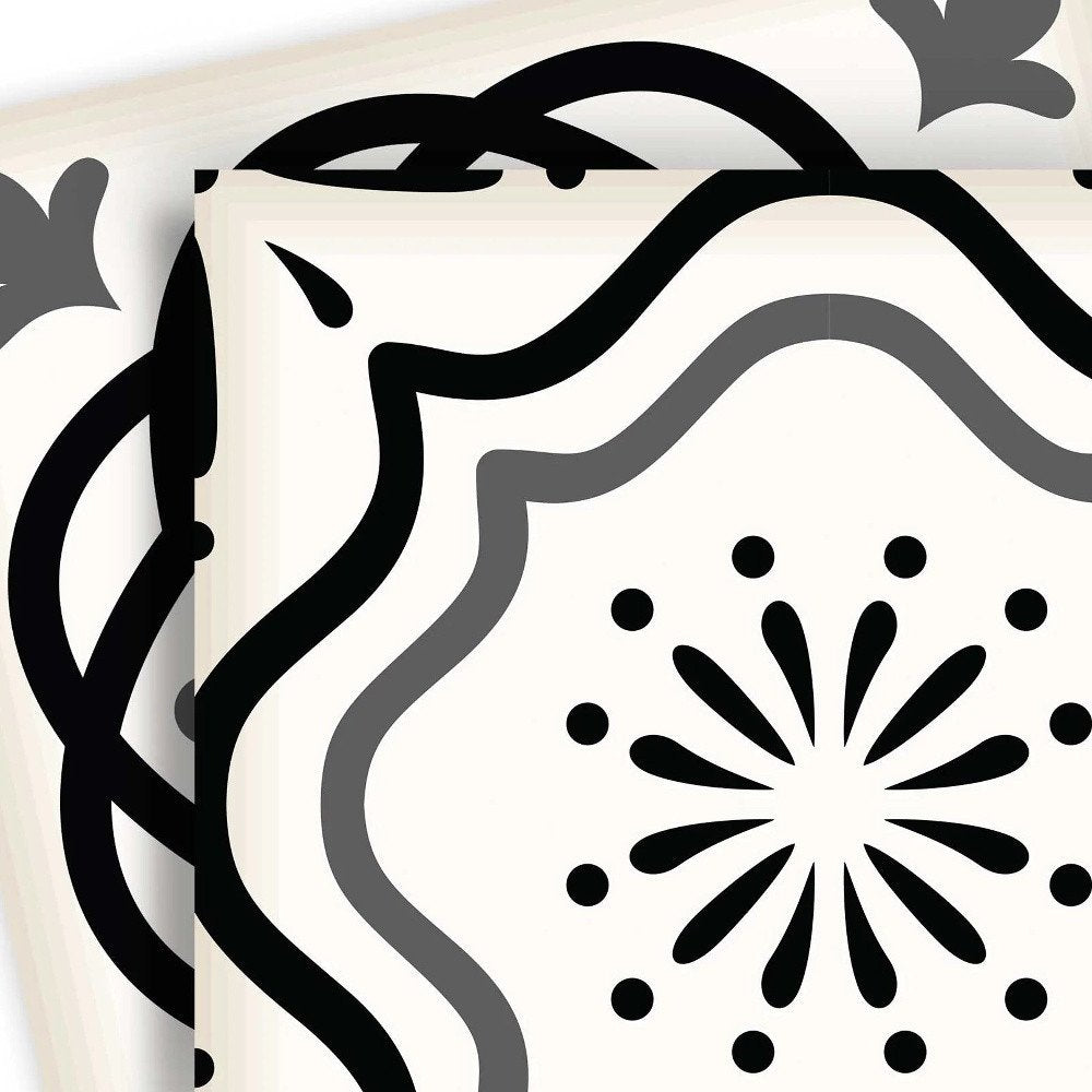 7" x 7" Black And White Vinyl Peel And Stick Removable Tiles