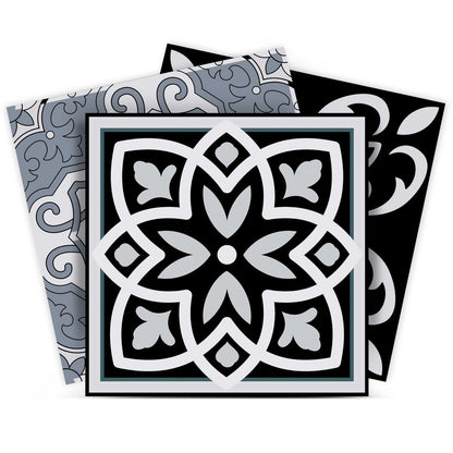 7" x 7" Black Gray And White Vinyl Peel And Stick Removable Tiles