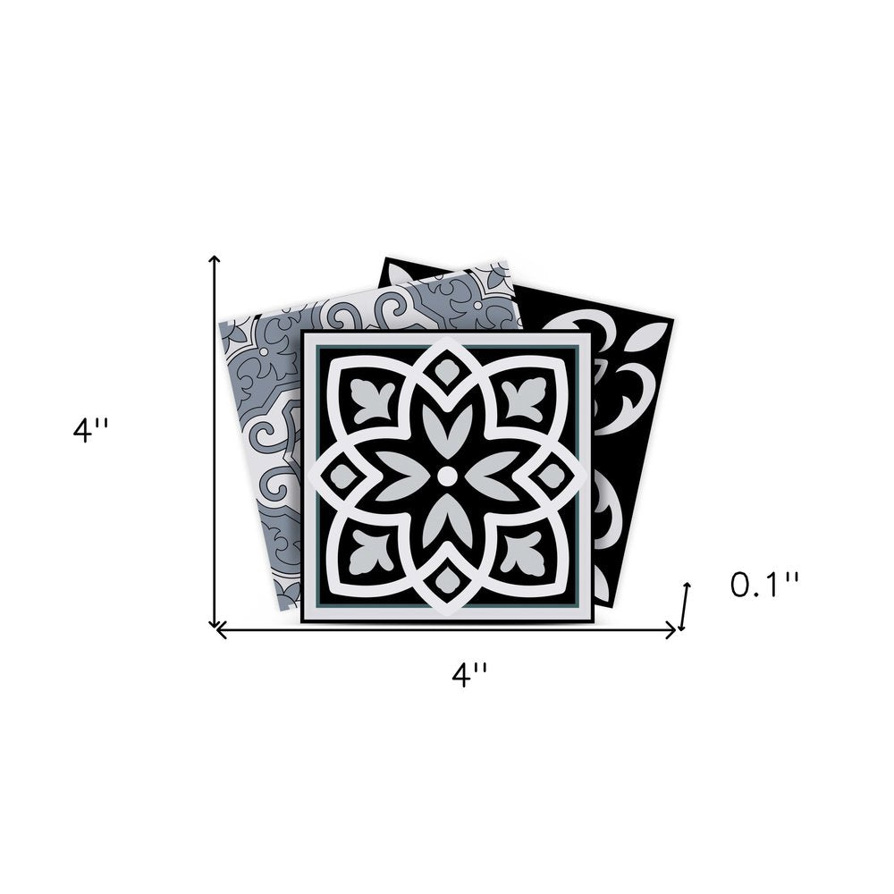 7" x 7" Black Gray And White Vinyl Peel And Stick Removable Tiles