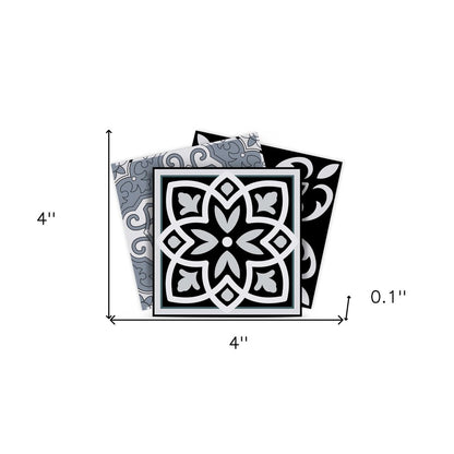 7" x 7" Black Gray And White Vinyl Peel And Stick Removable Tiles
