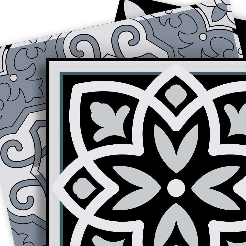 7" x 7" Black Gray And White Vinyl Peel And Stick Removable Tiles