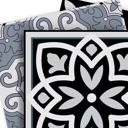 7" x 7" Black Gray And White Vinyl Peel And Stick Removable Tiles