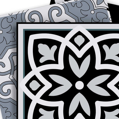 7" x 7" Black Gray And White Vinyl Peel And Stick Removable Tiles