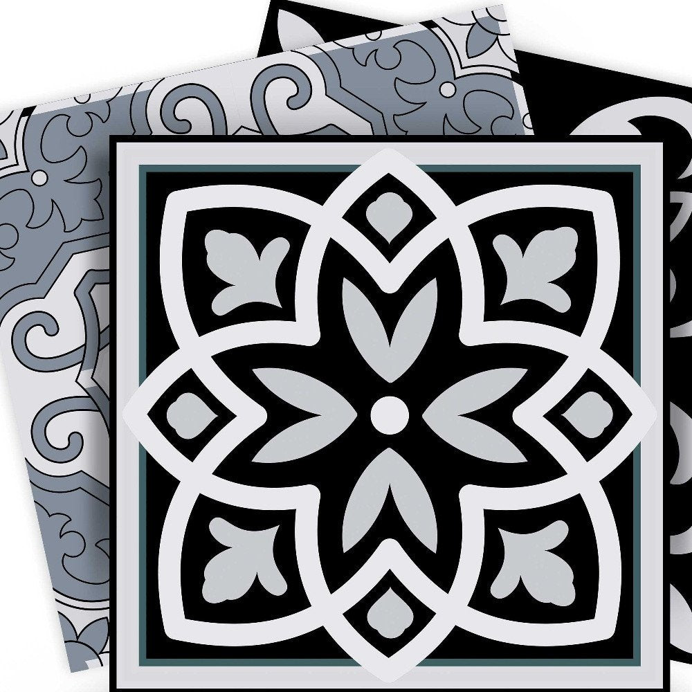 7" x 7" Black Gray And White Vinyl Peel And Stick Removable Tiles