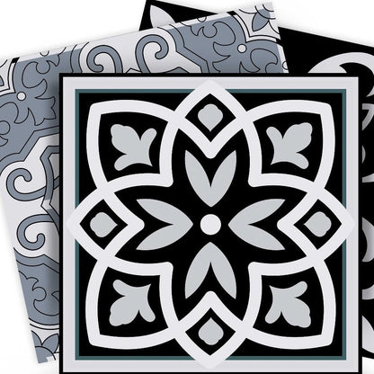 7" x 7" Black Gray And White Vinyl Peel And Stick Removable Tiles