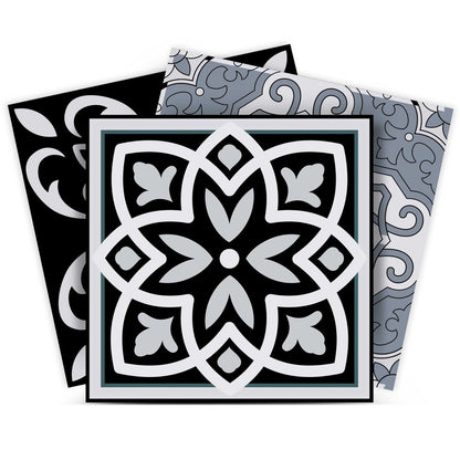 7" x 7" Black Gray And White Vinyl Peel And Stick Removable Tiles