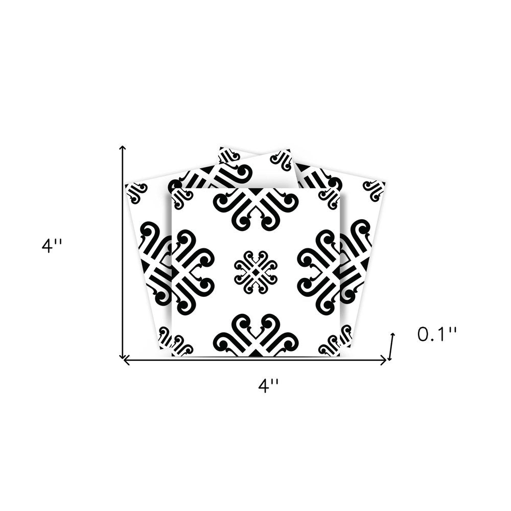 7" X 7" Black and White Daisy Peel and Stick Removable Tiles