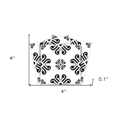 7" X 7" Black and White Daisy Peel and Stick Removable Tiles