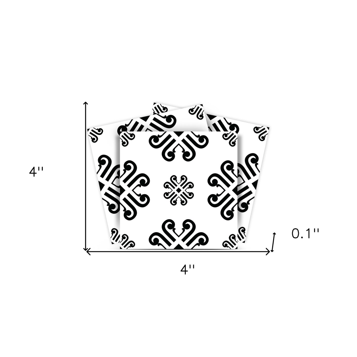 4" X 4" Black and White Daisy Peel and Stick Removable Tiles