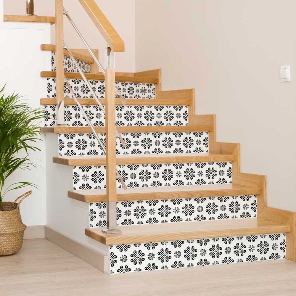 7" X 7" Black and White Daisy Peel and Stick Removable Tiles