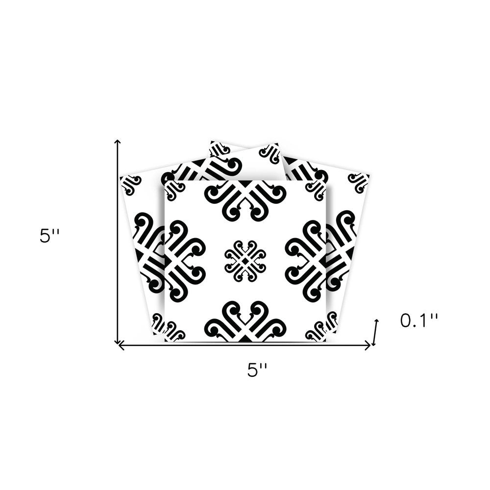 7" X 7" Black and White Daisy Peel and Stick Removable Tiles