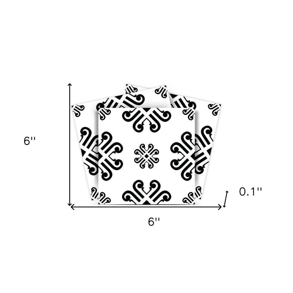 4" X 4" Black and White Daisy Peel and Stick Removable Tiles