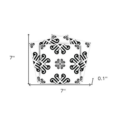 4" X 4" Black and White Daisy Peel and Stick Removable Tiles