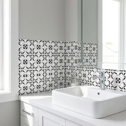 4" X 4" Black and White Delia Peel and Stick Removable Tiles