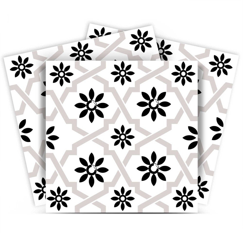 7" x 7" Black And White Vinyl Peel And Stick Removable Tiles