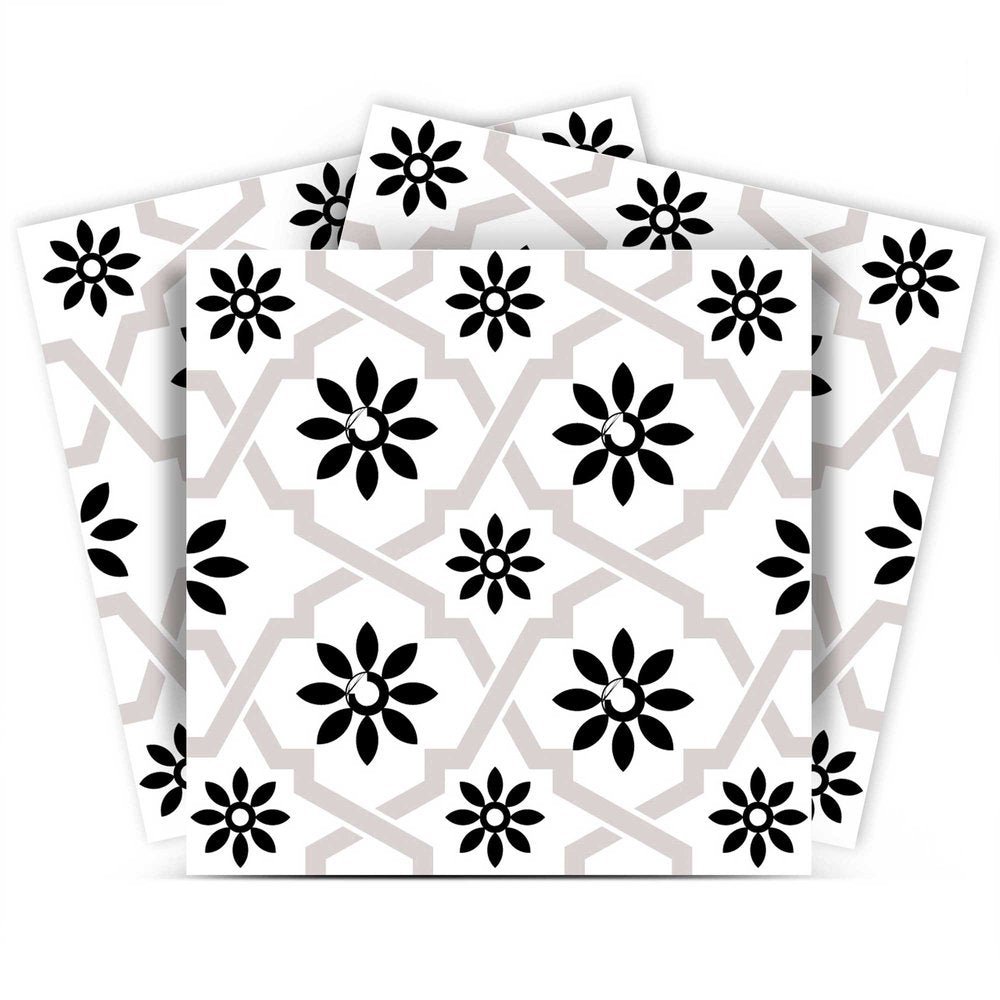 7" x 7" Black And White Vinyl Peel And Stick Removable Tiles
