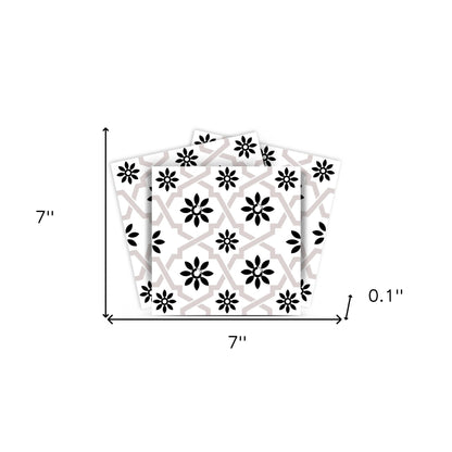 4" X 4" Black and White Lil Daisy Peel and Stick Removable Tiles