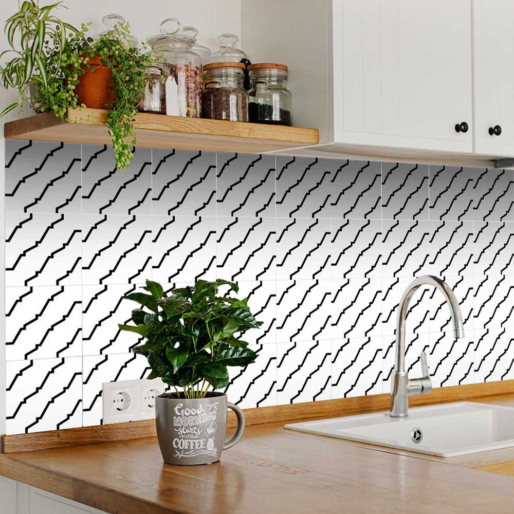 7" x 7" Black And White Vinyl Peel And Stick Removable Tiles