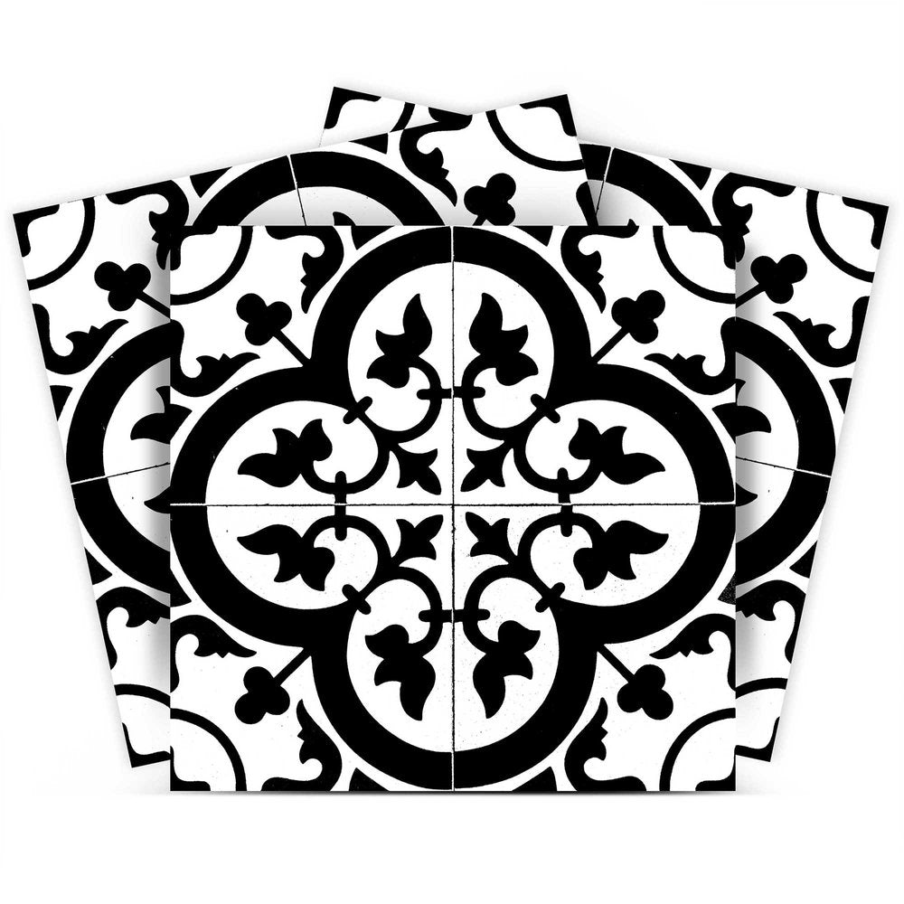 7" x 7" Black And White Peel And Stick Removable Tiles