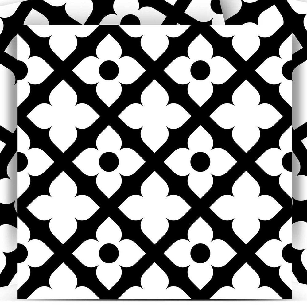 4" X 4" Black and White Dia Peel and Stick Removable Tiles