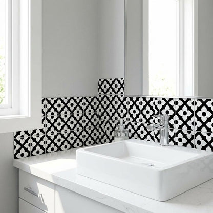 4" X 4" Black and White Dia Peel and Stick Removable Tiles