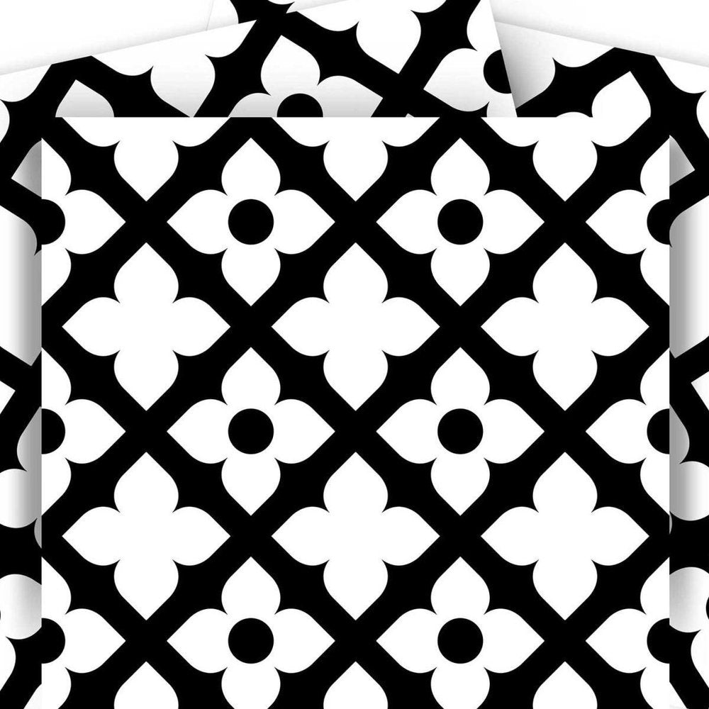 4" X 4" Black and White Dia Peel and Stick Removable Tiles