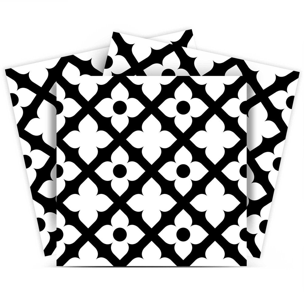 4" X 4" Black and White Dia Peel and Stick Removable Tiles