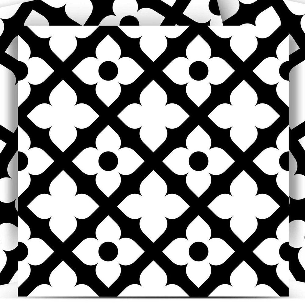 4" X 4" Black and White Dia Peel and Stick Removable Tiles