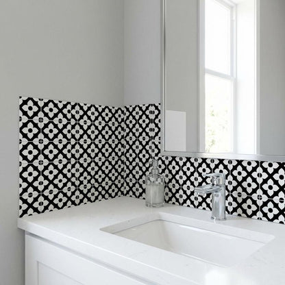 4" X 4" Black and White Dia Peel and Stick Removable Tiles