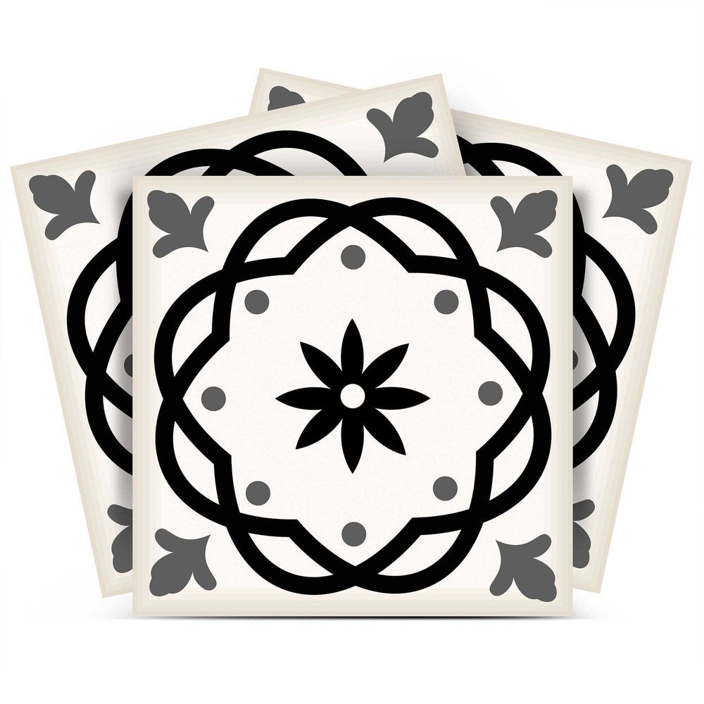 7" x 7" Black And White Peel And Stick Removable Tiles