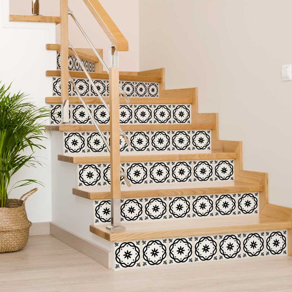 7" x 7" Black And White Peel And Stick Removable Tiles
