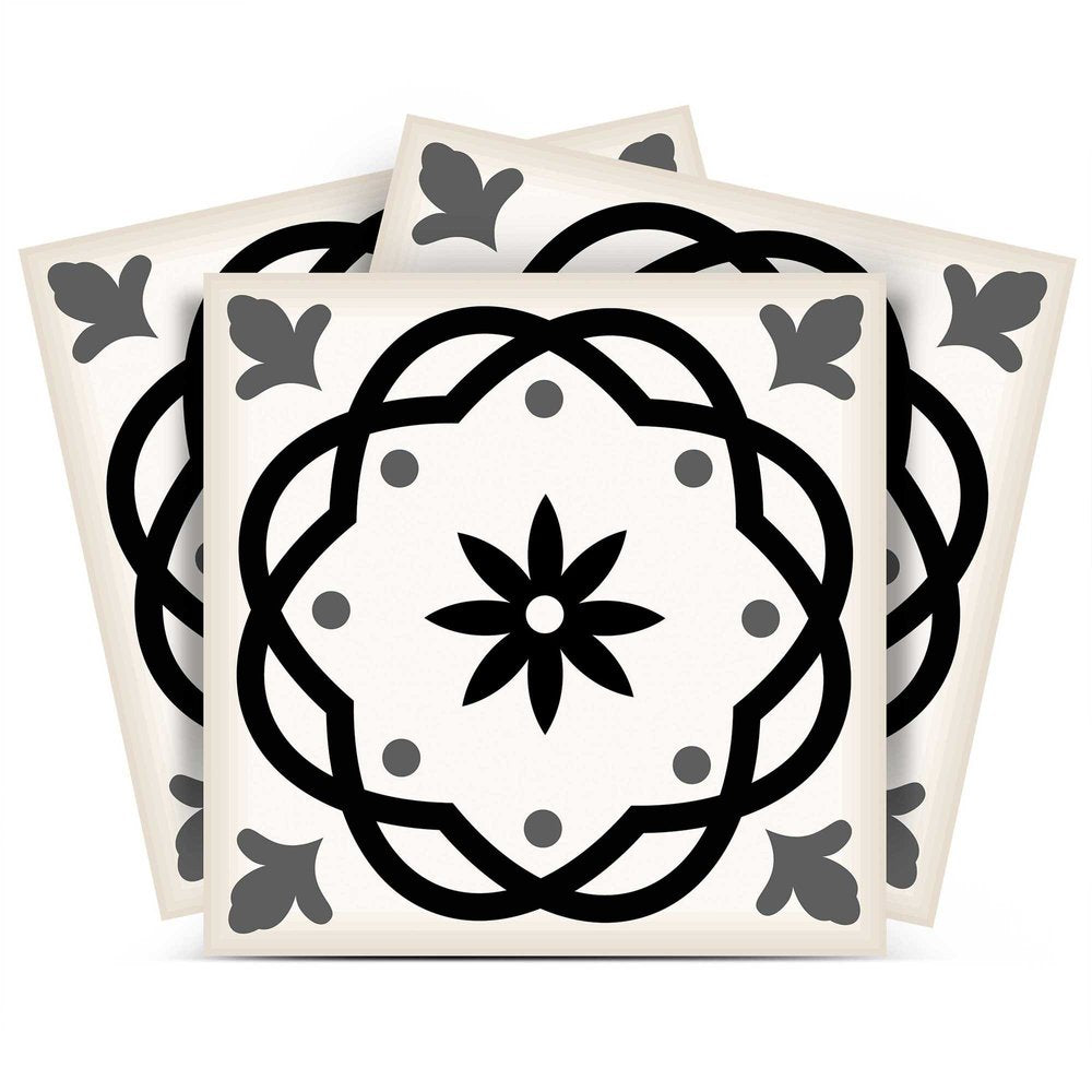 7" x 7" Black And White Peel And Stick Removable Tiles