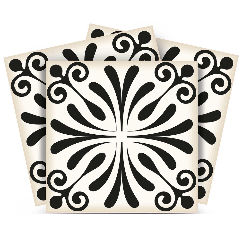 7" x 7" Black And White Peel And Stick Removable Tiles