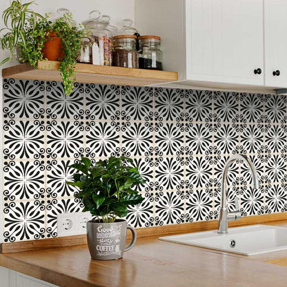 7" x 7" Black And White Peel And Stick Removable Tiles