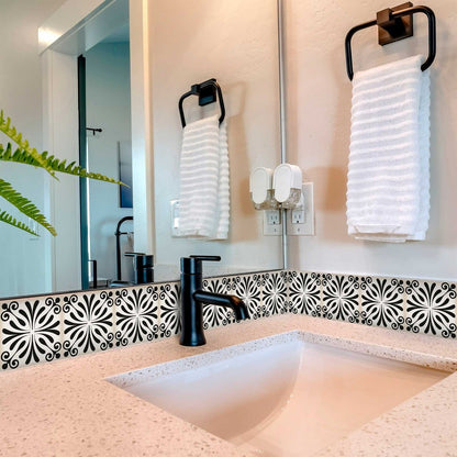 5" X 5" Black and White Flo Peel and Stick Removable Tiles