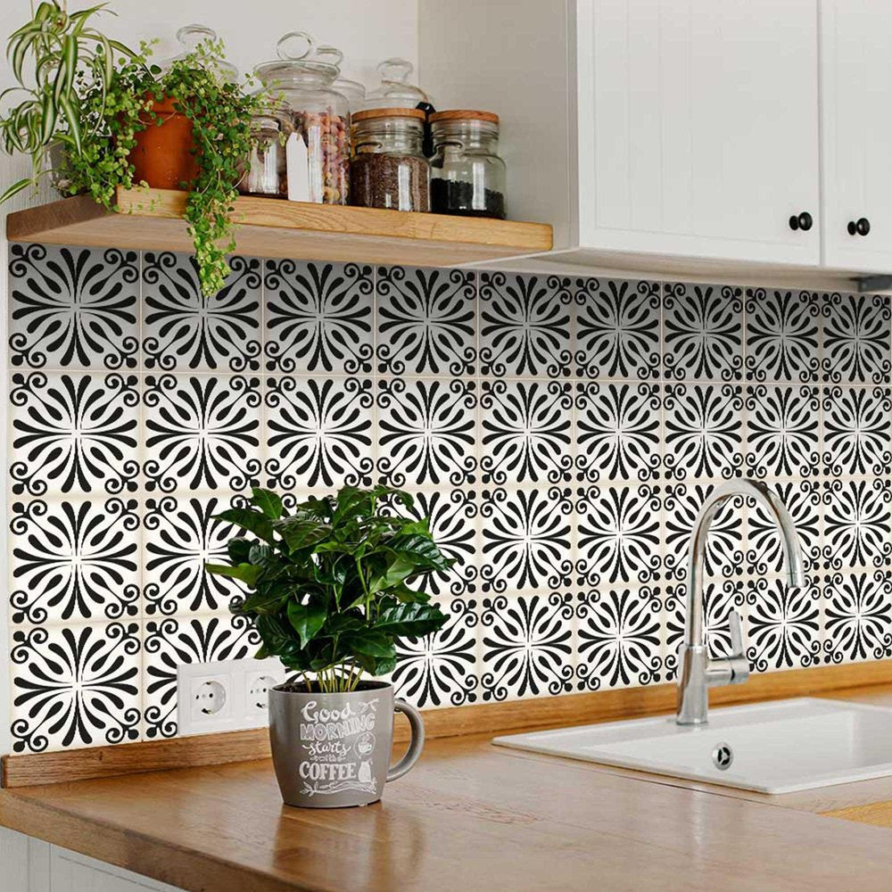 7" x 7" Black And White Peel And Stick Removable Tiles