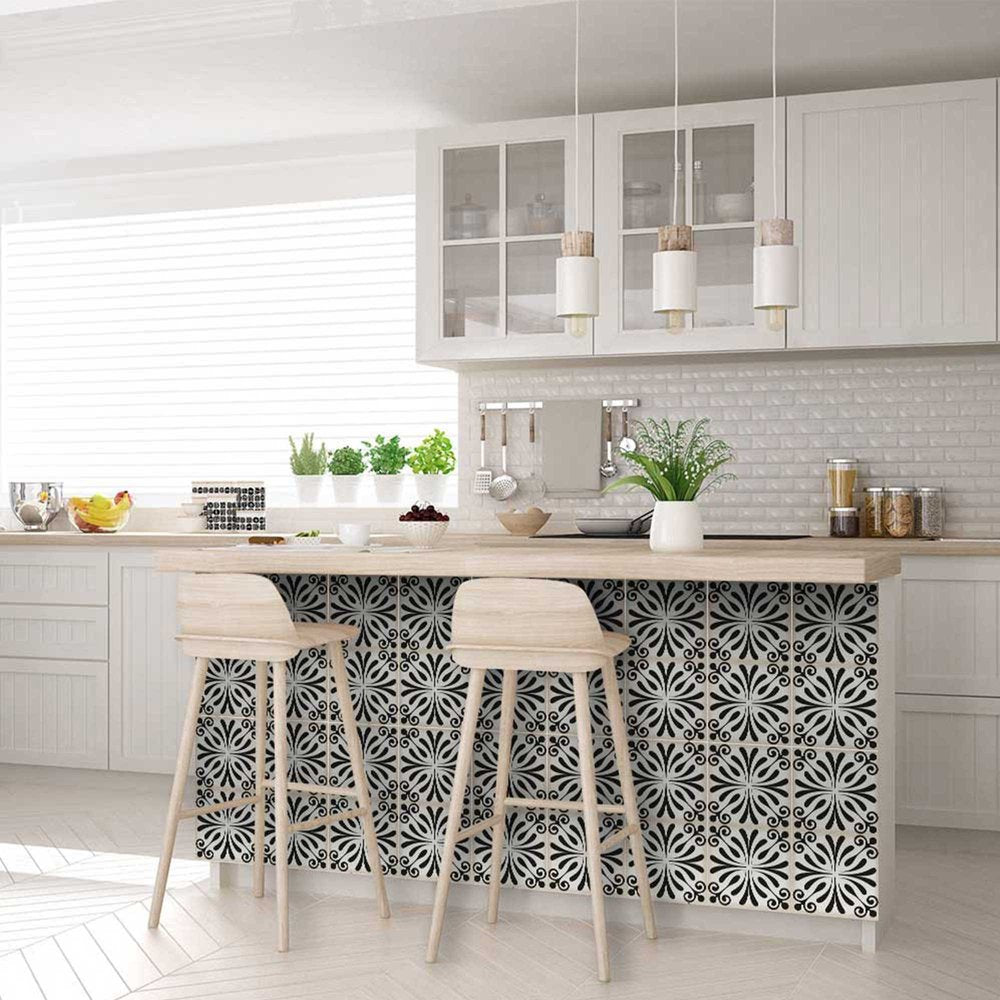 5" X 5" Black and White Flo Peel and Stick Removable Tiles