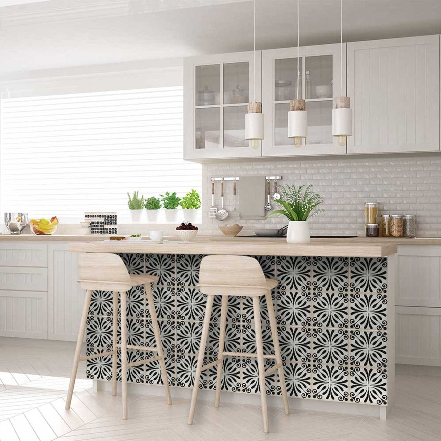5" X 5" Black and White Flo Peel and Stick Removable Tiles