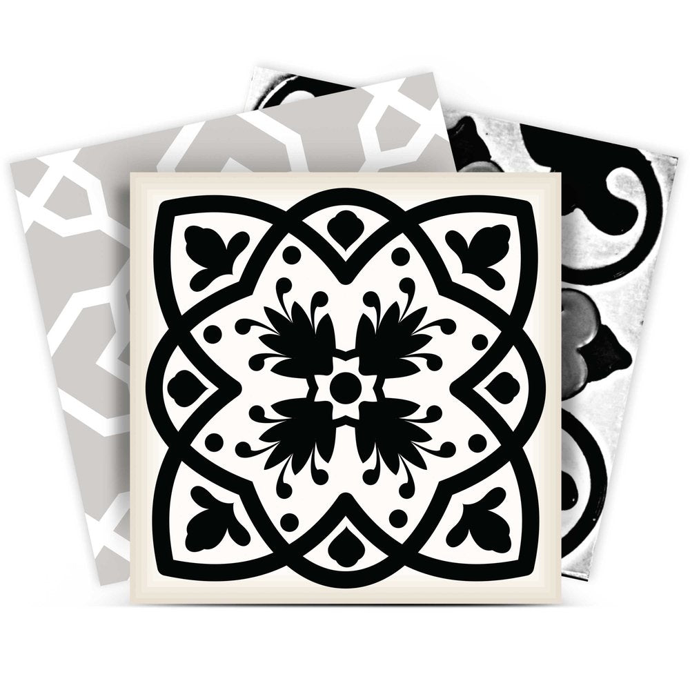 7" x 7" Black Gray And White Vinyl Peel And Stick Removable Tiles