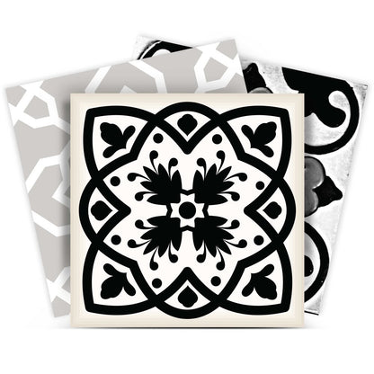 7" x 7" Black Gray And White Vinyl Peel And Stick Removable Tiles