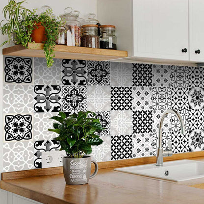 7" X 7" Black White and Gray Bella Peel and Stick Tiles
