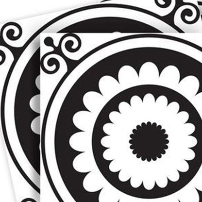4" X 4" Black and White Posy Peel and Stick Removable Tiles