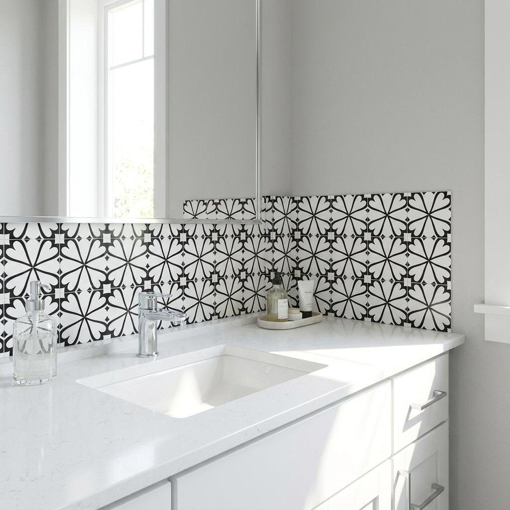 7" x 7" Black And White Peel And Stick Removable Tiles