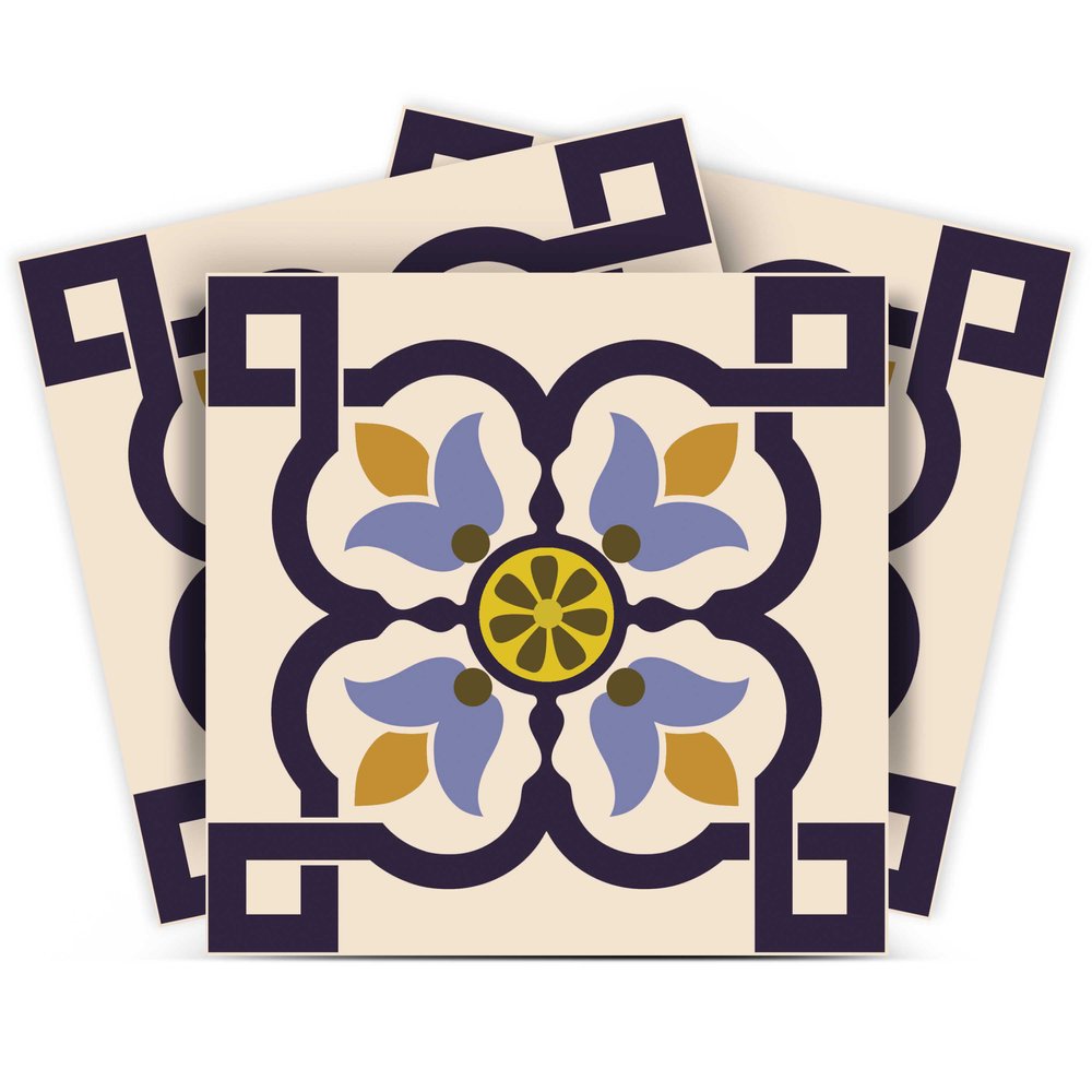 7" x 7" Blue And Yellow Vinyl Peel And Stick Removable Tiles
