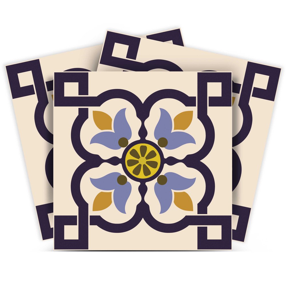 7" x 7" Blue And Yellow Vinyl Peel And Stick Removable Tiles