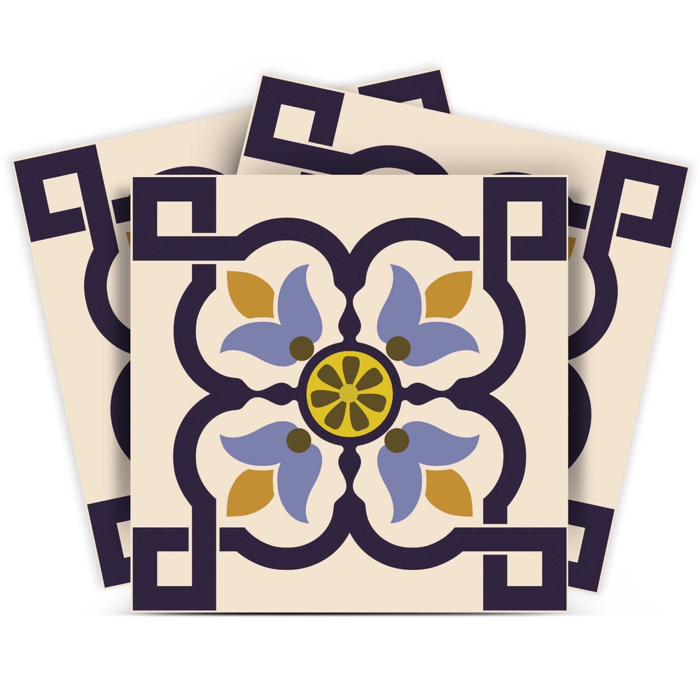 7" x 7" Blue And Yellow Vinyl Peel And Stick Removable Tiles